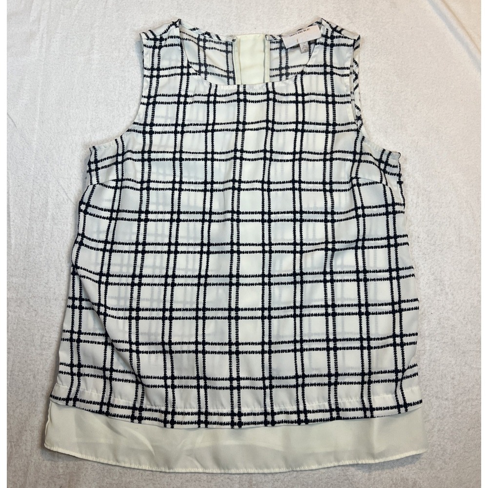 Skies Are Blue Lightweight Cream Black Check Tank Layered Look Top Sz Small